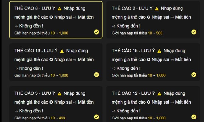 Nạp tiền Win55 bằng thẻ cào điện thoại